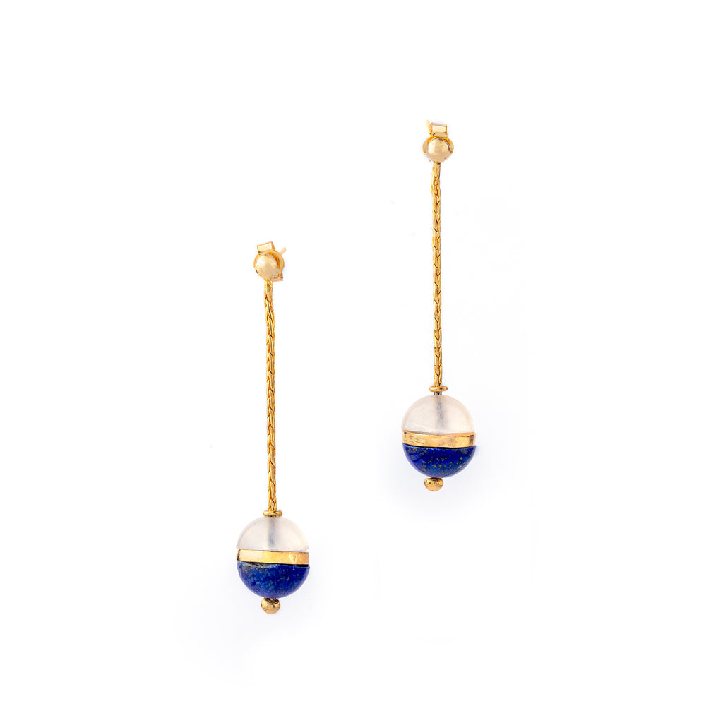 Celestial Blues Earrings - Lapis Lazuli And Milky Quartz Earrings